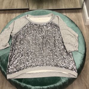 Sequined 3/4 length sleeve sequined sweatshirt